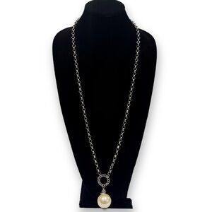 CHICO’S Classic Silver-Tone Long Oversized Pearl Pendant Necklace | NWT